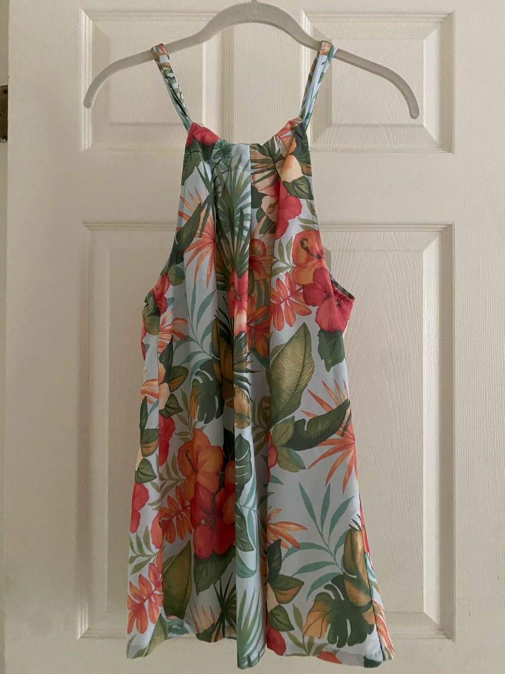 Tropical Floral Halter Blouse in Aqua